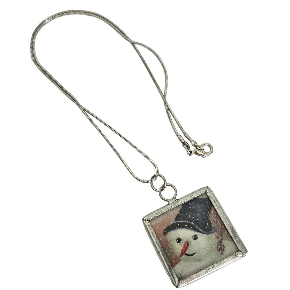 Snowman Necklace Pendant Women's Silver Tone My Best Friends Are Flakes Winter